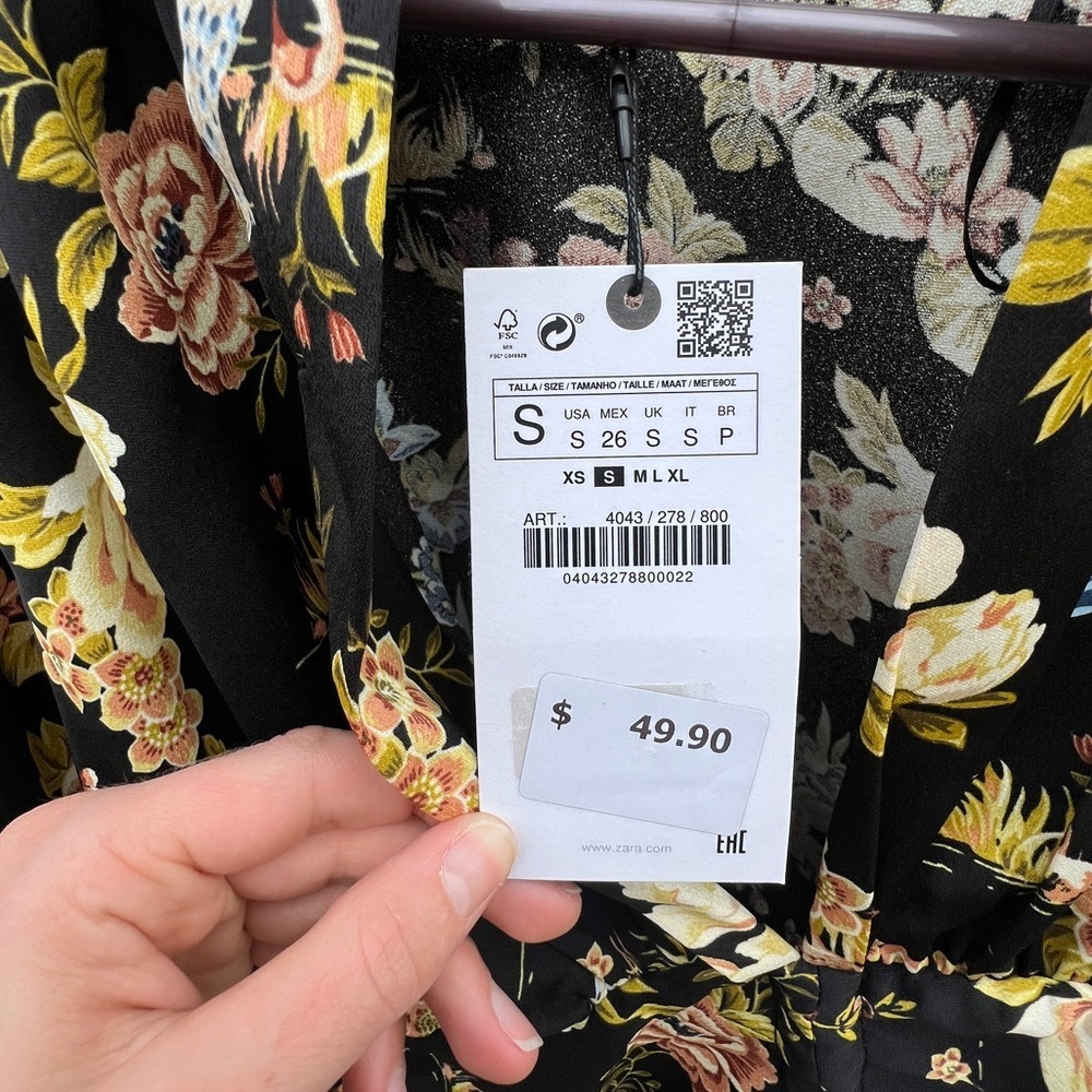 ZARA FLORAL WOMEN'S BLOUSE SIZE SMALL AND MEDIUM NWT CROP TIE WAIST - Picture 7 of 11
